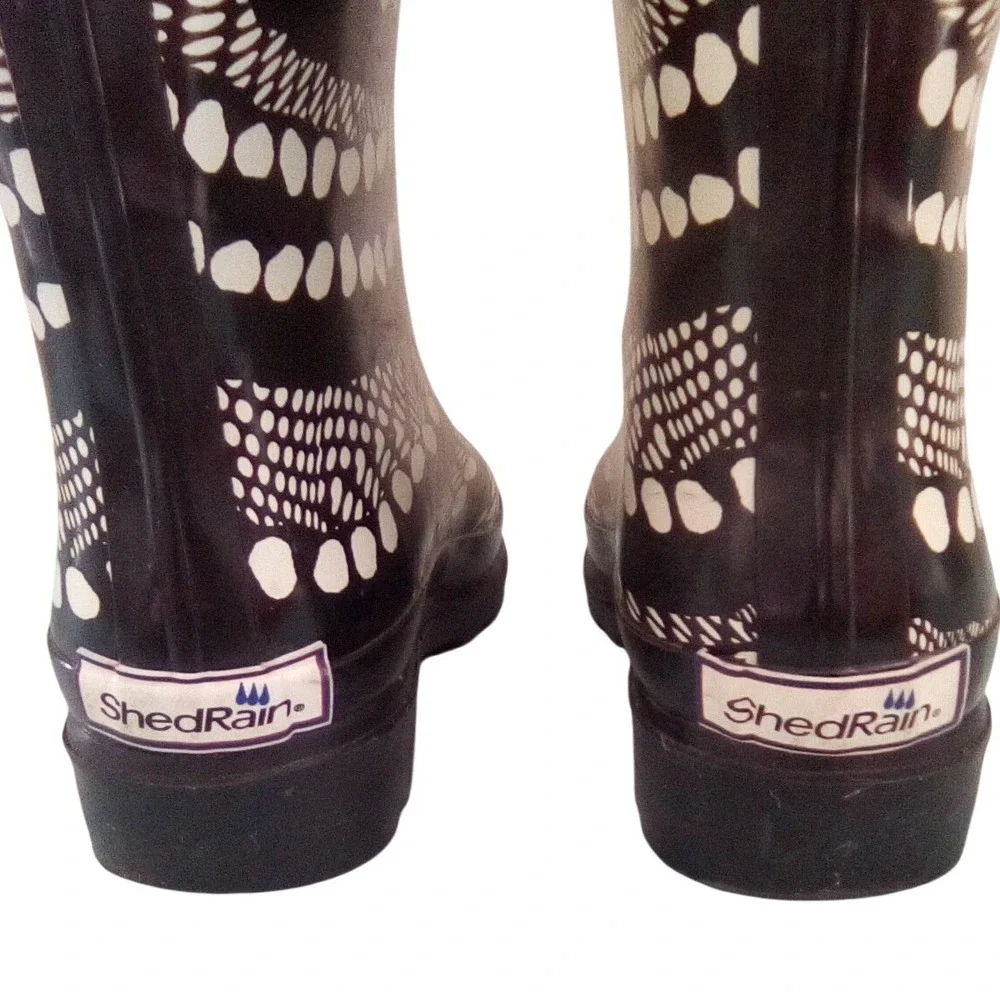 ShedRain Women Black‎ White Optical Illusion Print Tall Rubber Rain Boots Size 7